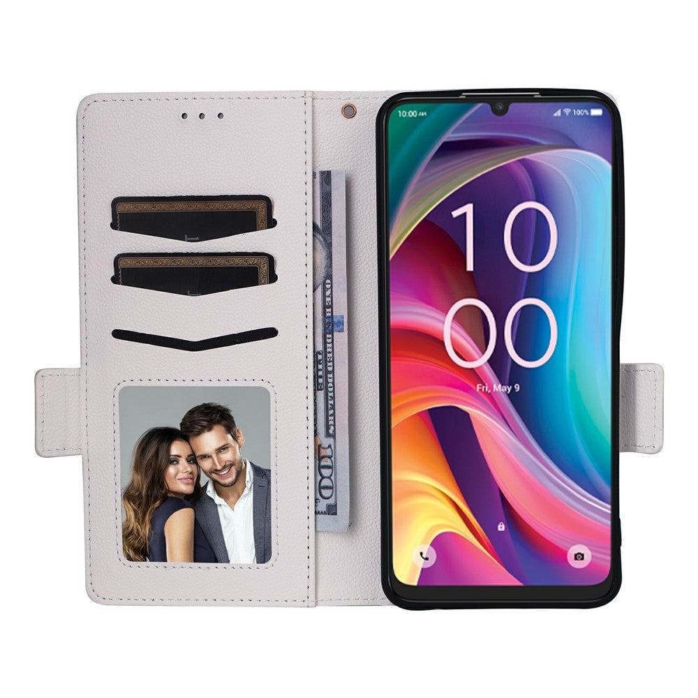 For TCL K33 5G / K32 5G Case Litchi Texture Wallet Leather Phone Cover with Wrist Strap