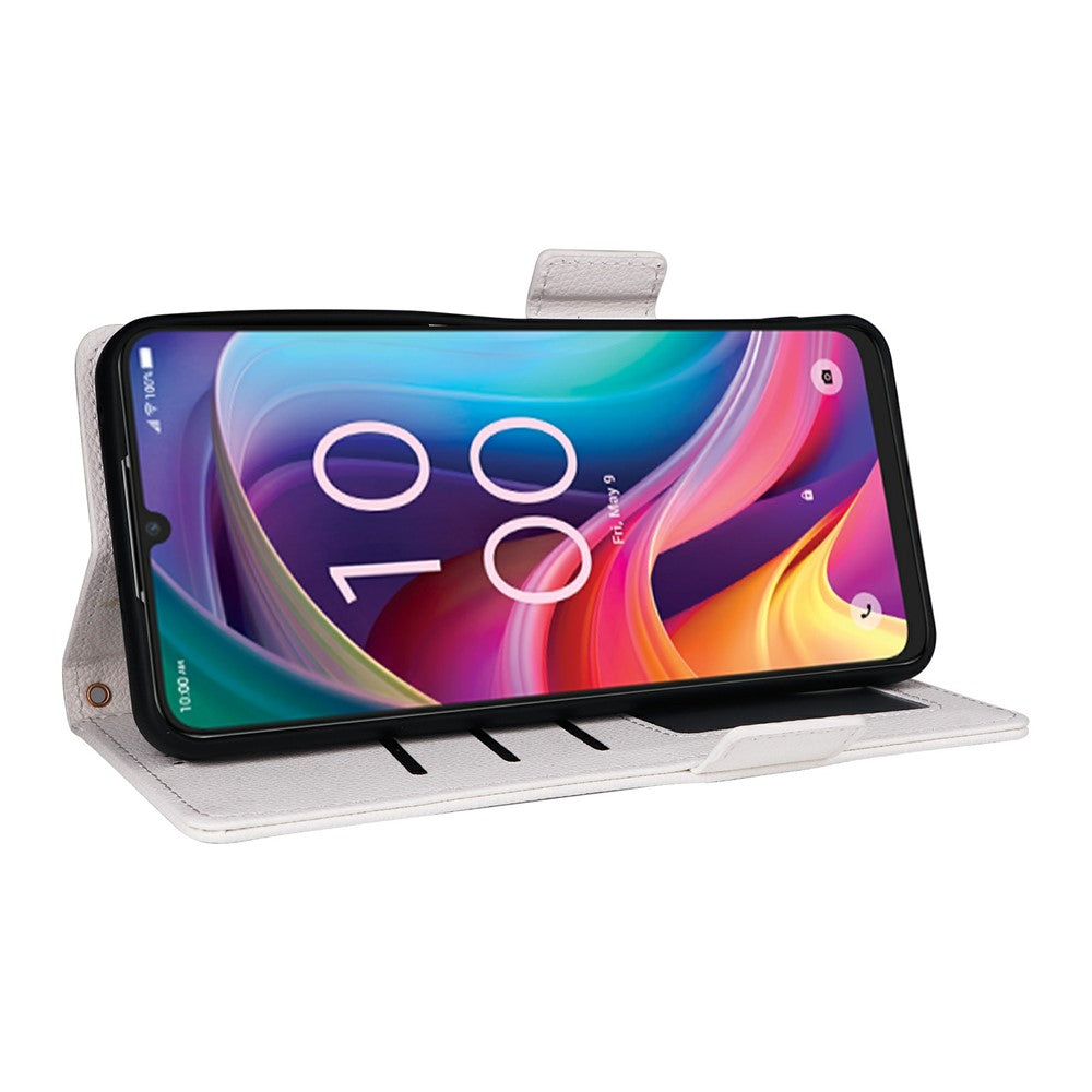 For TCL K33 5G / K32 5G Case Litchi Texture Wallet Leather Phone Cover with Wrist Strap