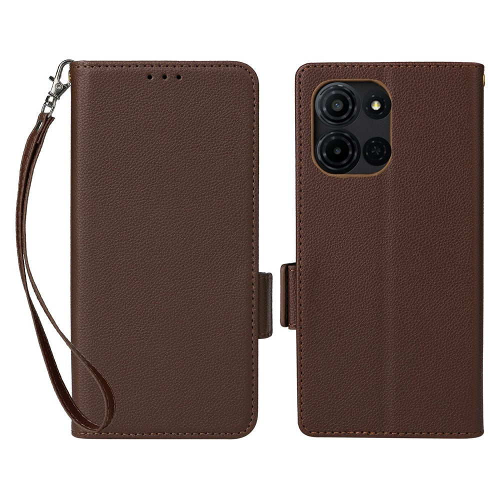 For TCL K33 5G / K32 5G Case Litchi Texture Wallet Leather Phone Cover with Wrist Strap
