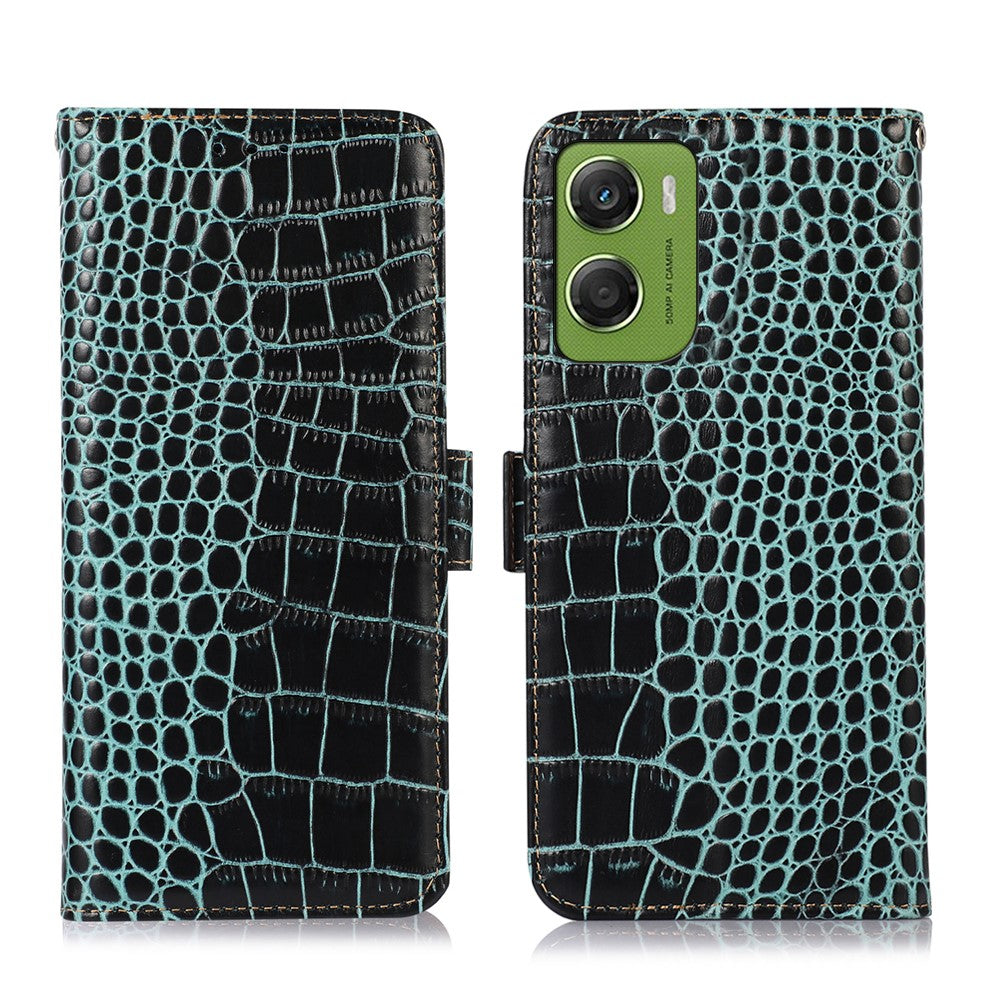 For Motorola Moto G06 4G Case RFID Blocking Wallet Crocodile Texture Genuine Cow Leather Phone Cover