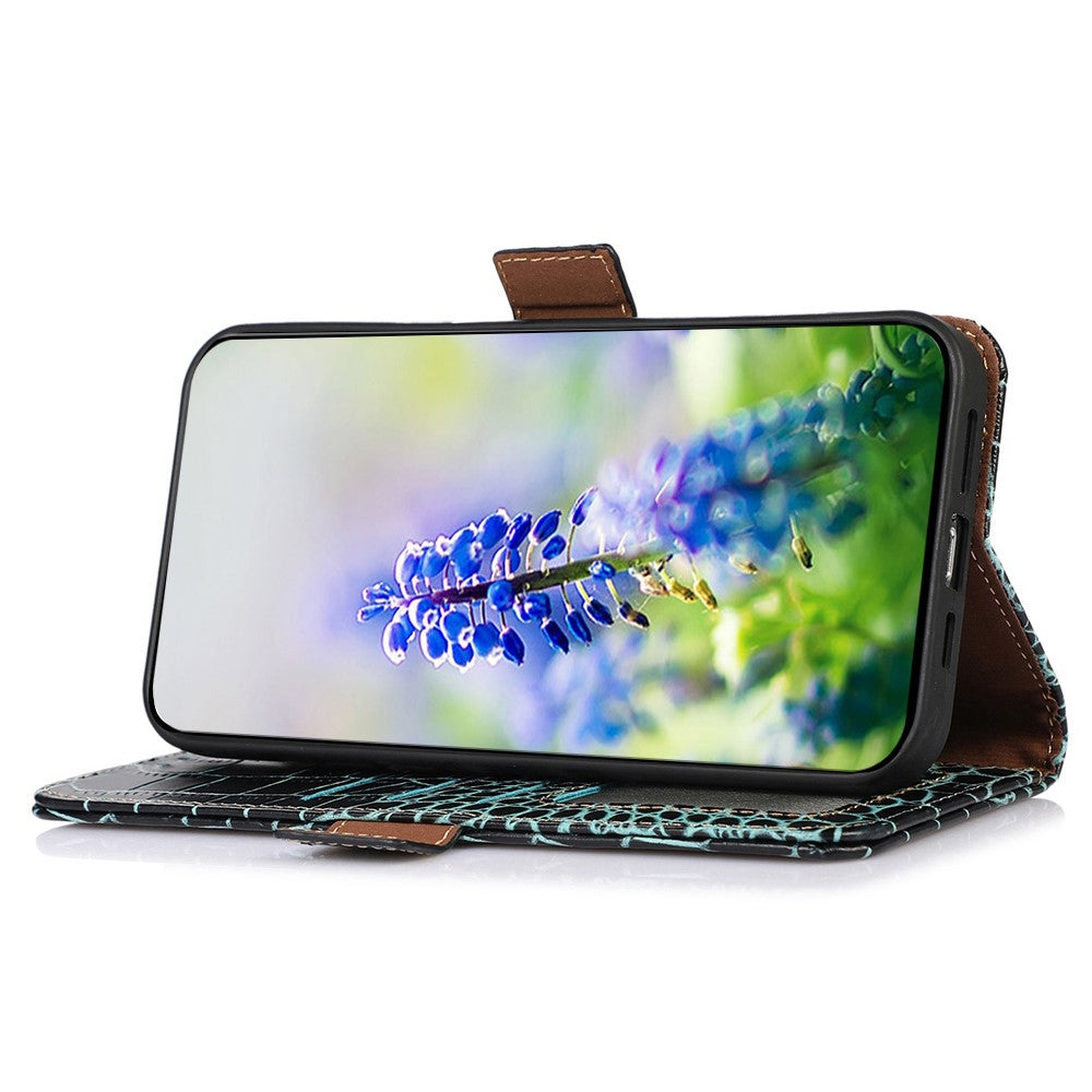 For Motorola Moto G06 4G Case RFID Blocking Wallet Crocodile Texture Genuine Cow Leather Phone Cover