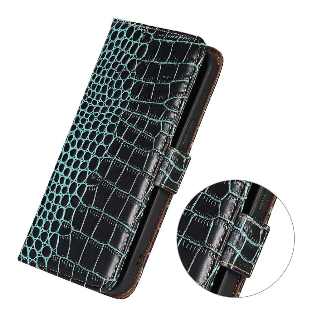 For Motorola Moto G06 4G Case RFID Blocking Wallet Crocodile Texture Genuine Cow Leather Phone Cover