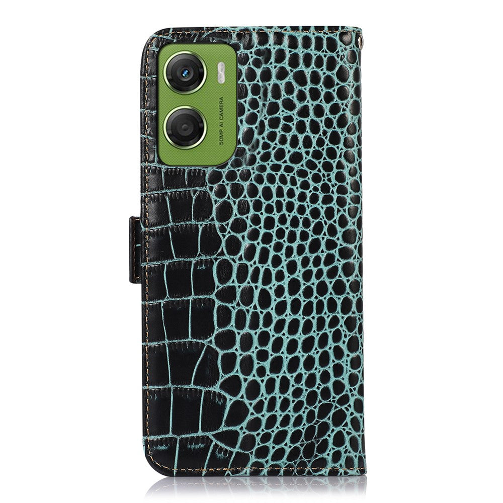 For Motorola Moto G06 4G Case RFID Blocking Wallet Crocodile Texture Genuine Cow Leather Phone Cover