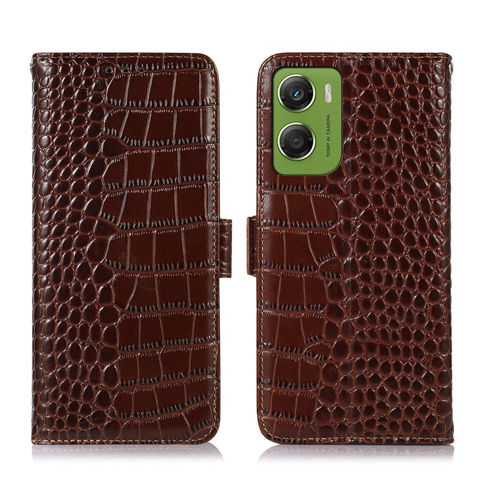 For Motorola Moto G06 4G Case RFID Blocking Wallet Crocodile Texture Genuine Cow Leather Phone Cover