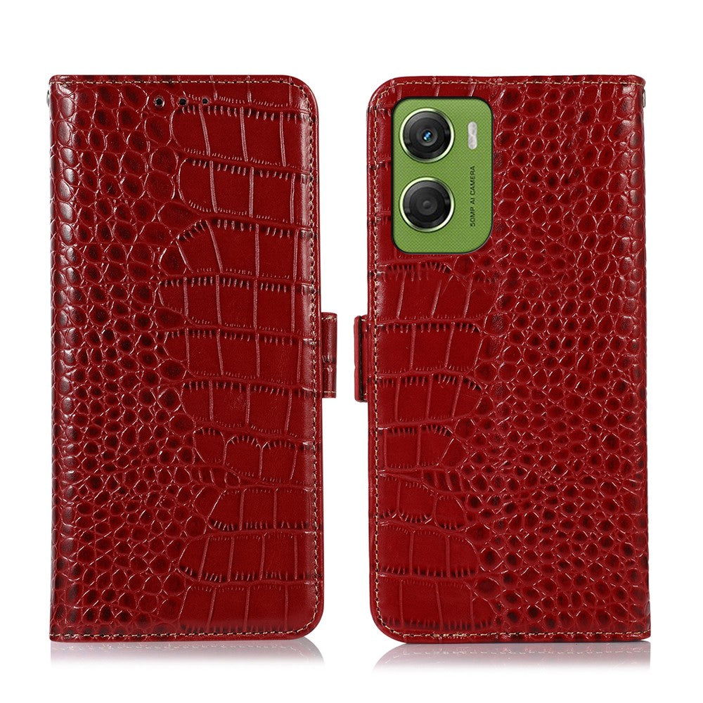 For Motorola Moto G06 4G Case RFID Blocking Wallet Crocodile Texture Genuine Cow Leather Phone Cover
