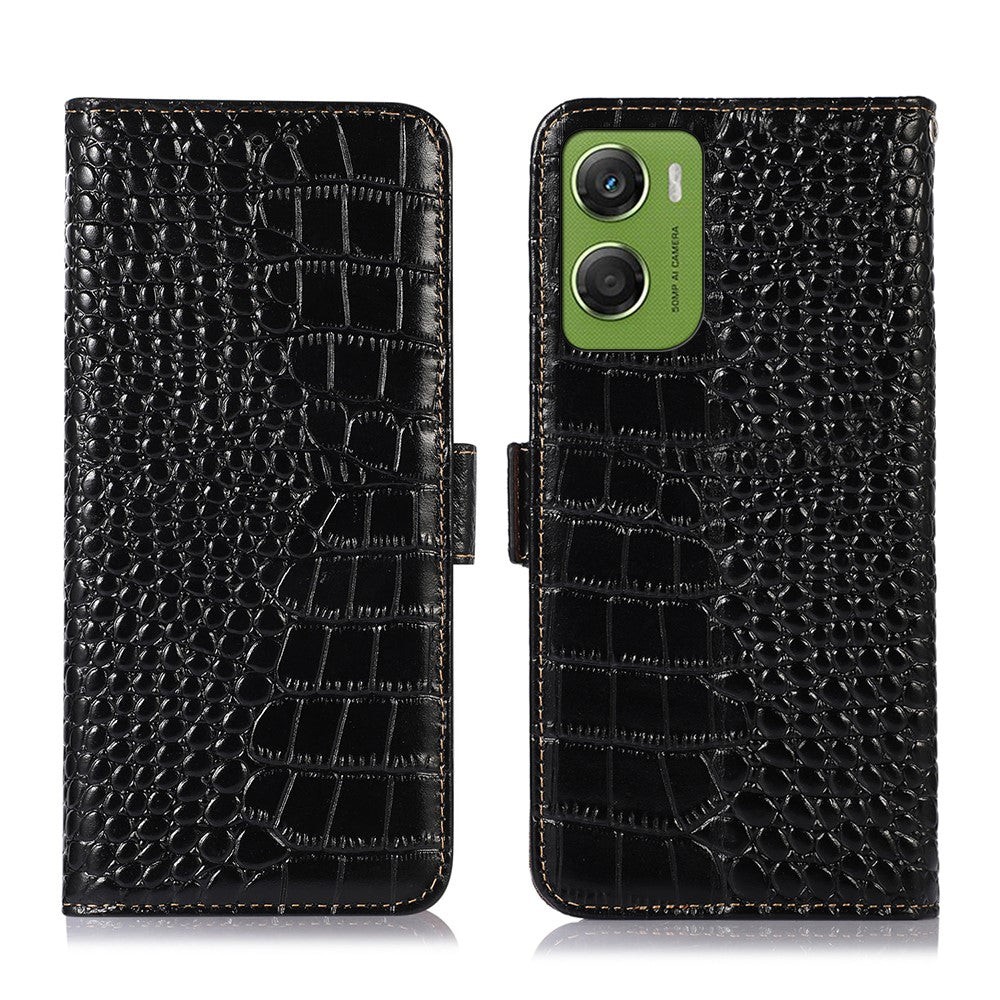 For Motorola Moto G06 4G Case RFID Blocking Wallet Crocodile Texture Genuine Cow Leather Phone Cover