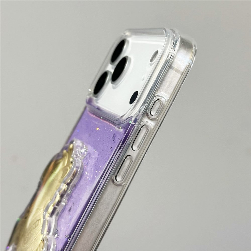 For iPhone 17 Pro Max Case Sparkling Glitter PC Phone Cover with Golden Horse Ornament