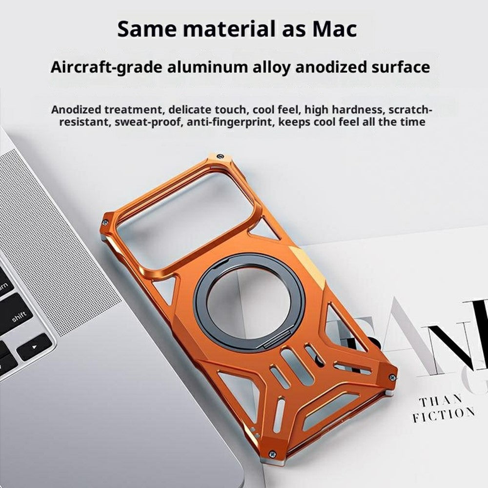 For iPhone 17 Pro Max Case Kickstand Frameless Aluminum Alloy + Silicone Phone Bumper Cover