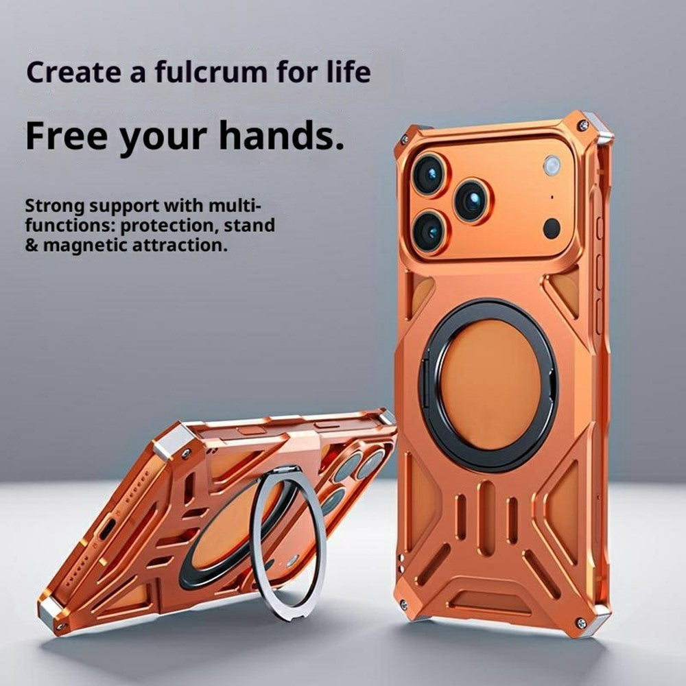 Coque pour iPhone 17 Pro avec support intégré, sans cadre, en alliage d'aluminium et protection antichoc en silicone