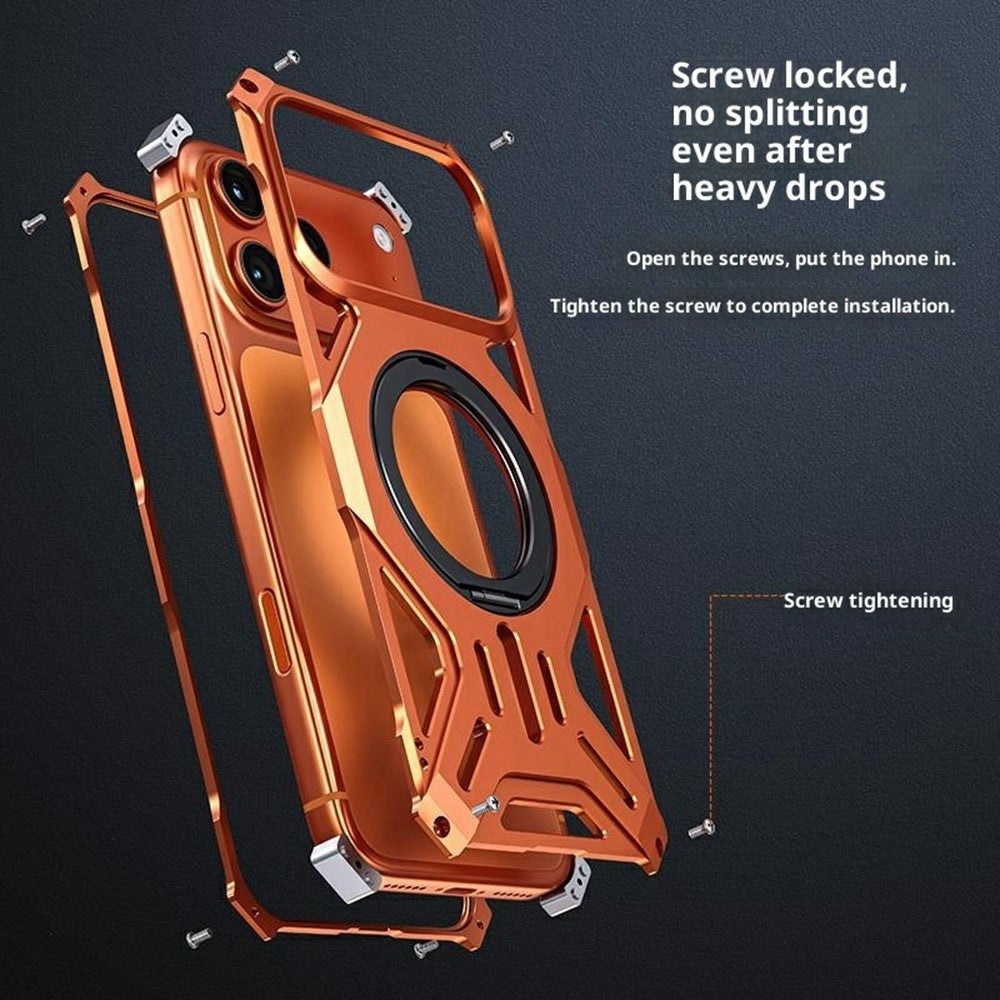 Coque pour iPhone 17 Pro avec support intégré, sans cadre, en alliage d'aluminium et protection antichoc en silicone