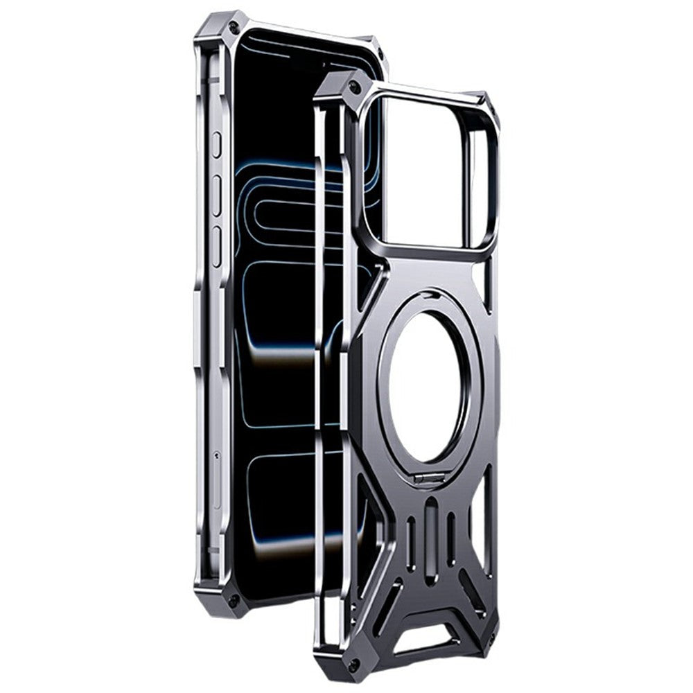 Coque pour iPhone 17 Pro avec support intégré, sans cadre, en alliage d'aluminium et protection antichoc en silicone