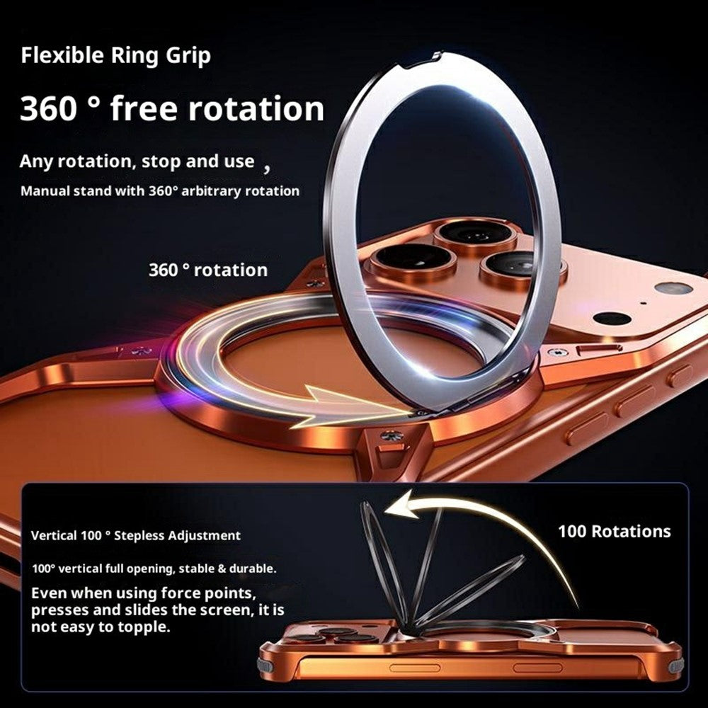 Coque de protection pour iPhone 17 Pro avec béquille intégrée et sans cadre, en alliage d'aluminium.