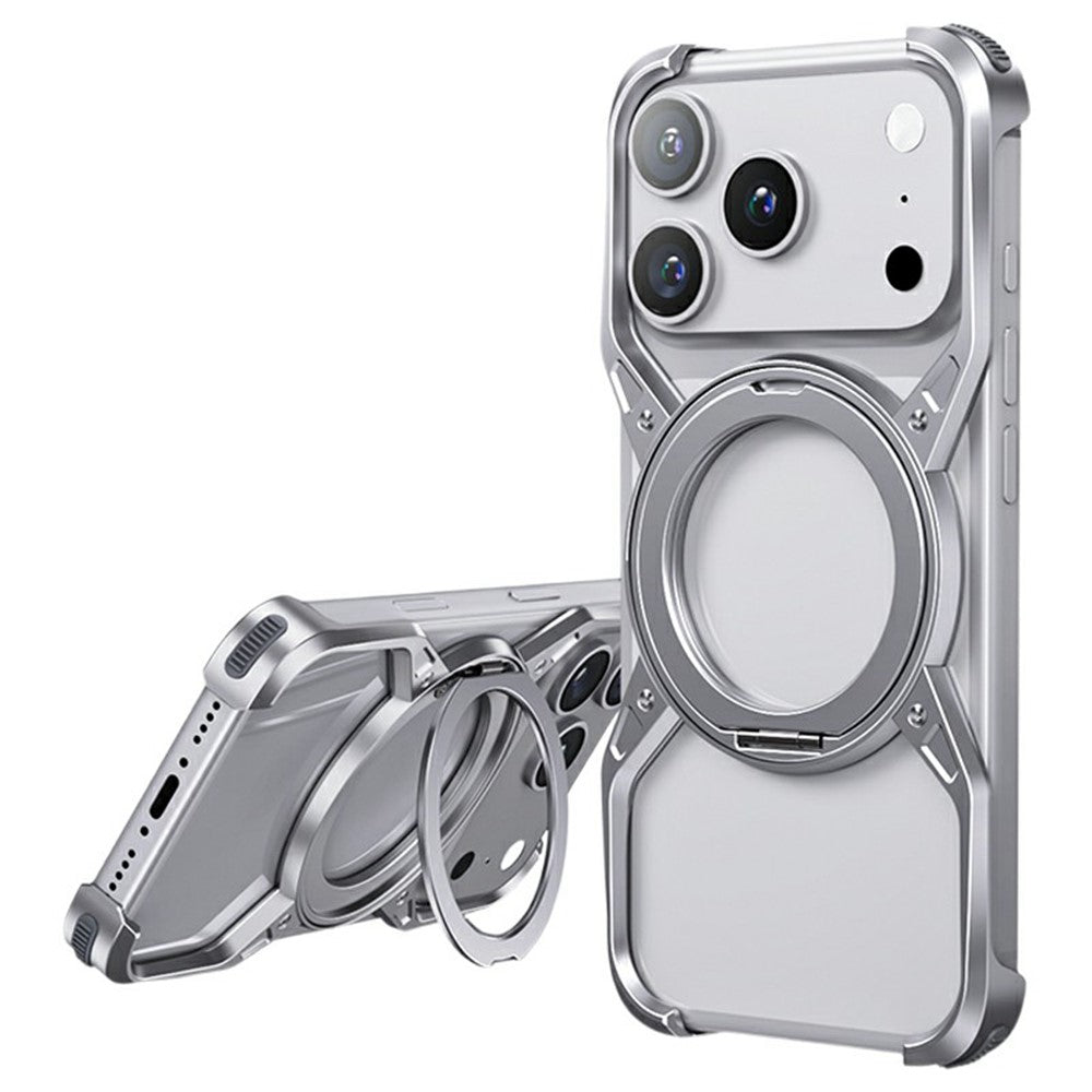 Coque de protection pour iPhone 17 Pro avec béquille intégrée et sans cadre, en alliage d'aluminium.