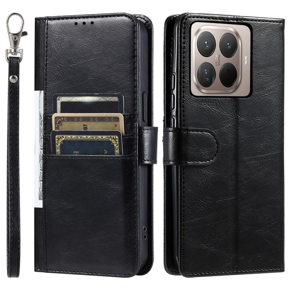 For Xiaomi 15T Pro Case 6 Card Slots PU Leather Anti-Fall Phone Cover with Wrist Strap