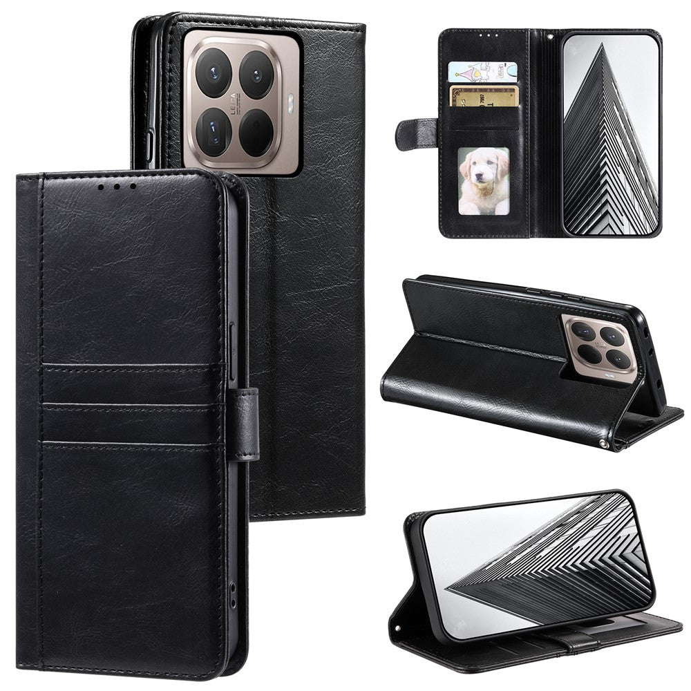 For Xiaomi 15T Pro Case 6 Card Slots PU Leather Anti-Fall Phone Cover with Wrist Strap
