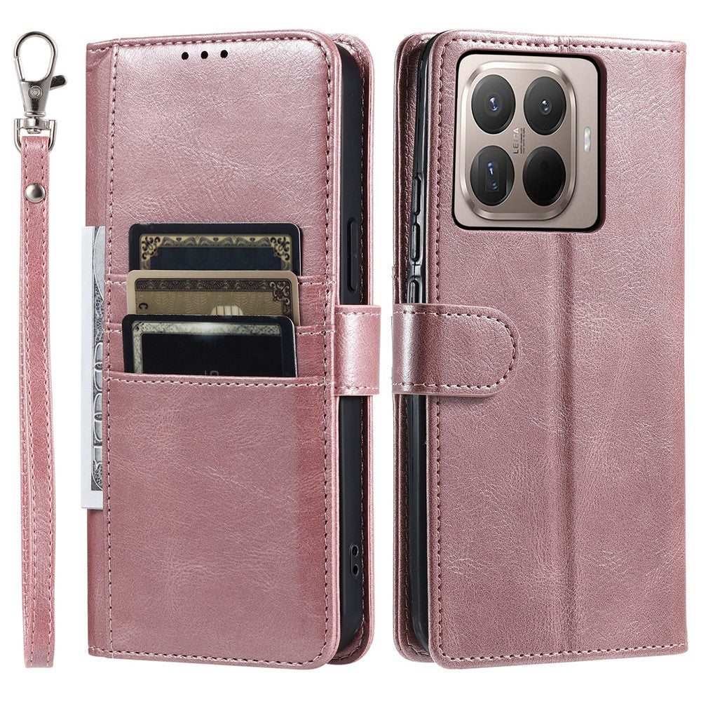 For Xiaomi 15T Pro Case 6 Card Slots PU Leather Anti-Fall Phone Cover with Wrist Strap