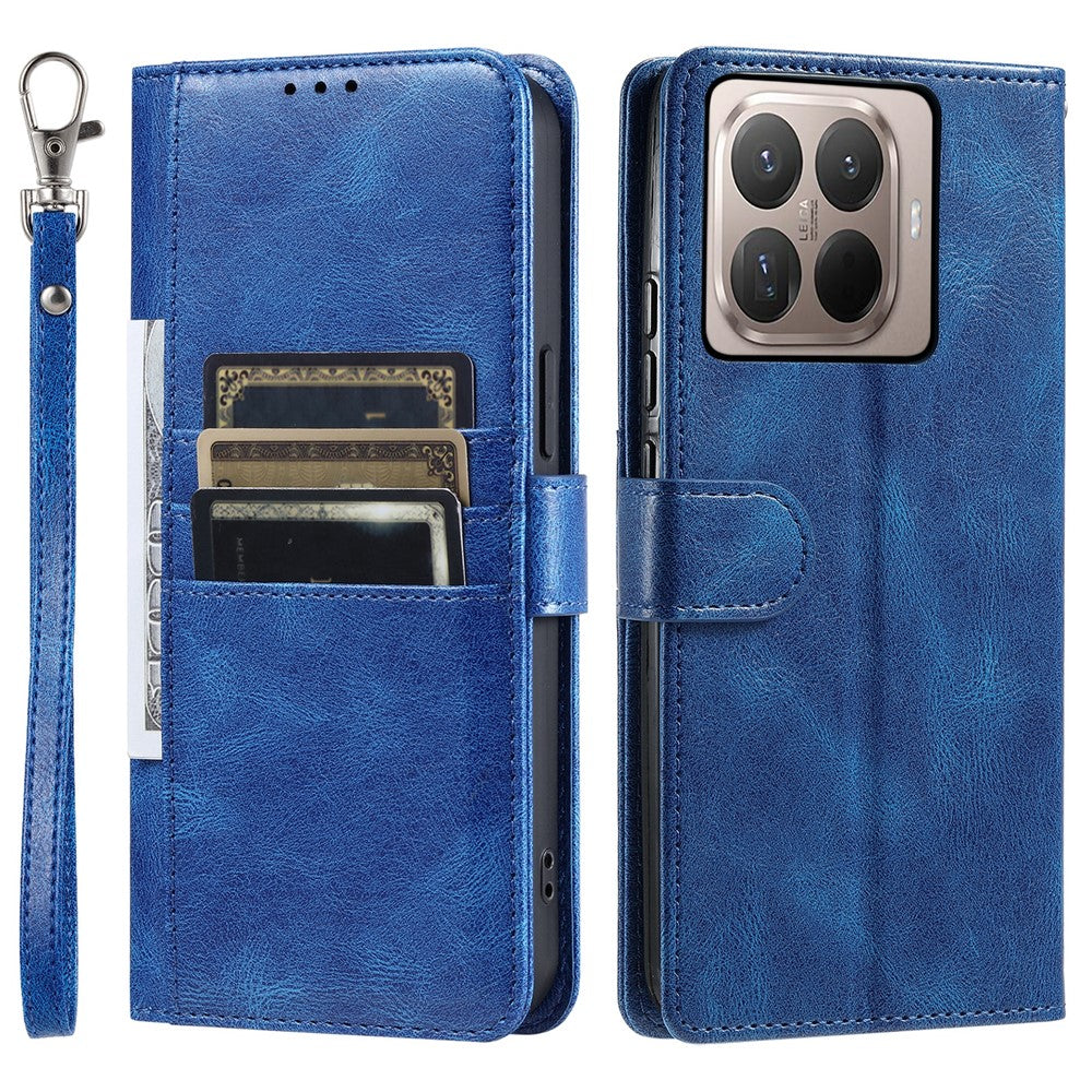 For Xiaomi 15T Pro Case 6 Card Slots PU Leather Anti-Fall Phone Cover with Wrist Strap