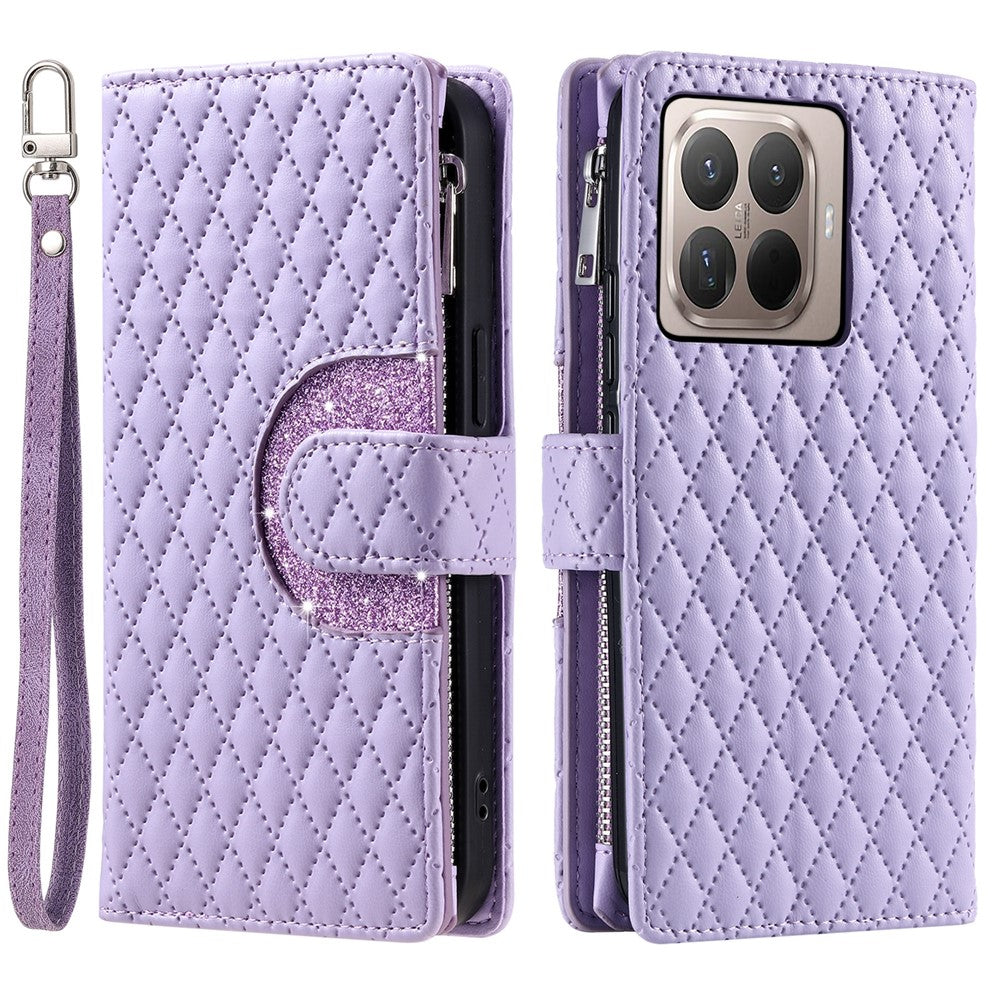 For Xiaomi 15T Pro Case Zipper Pocket Glitter Leather Phone Cover with Wrist Strap