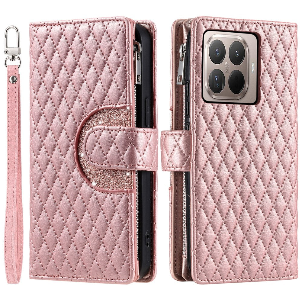 For Xiaomi 15T Pro Case Zipper Pocket Glitter Leather Phone Cover with Wrist Strap