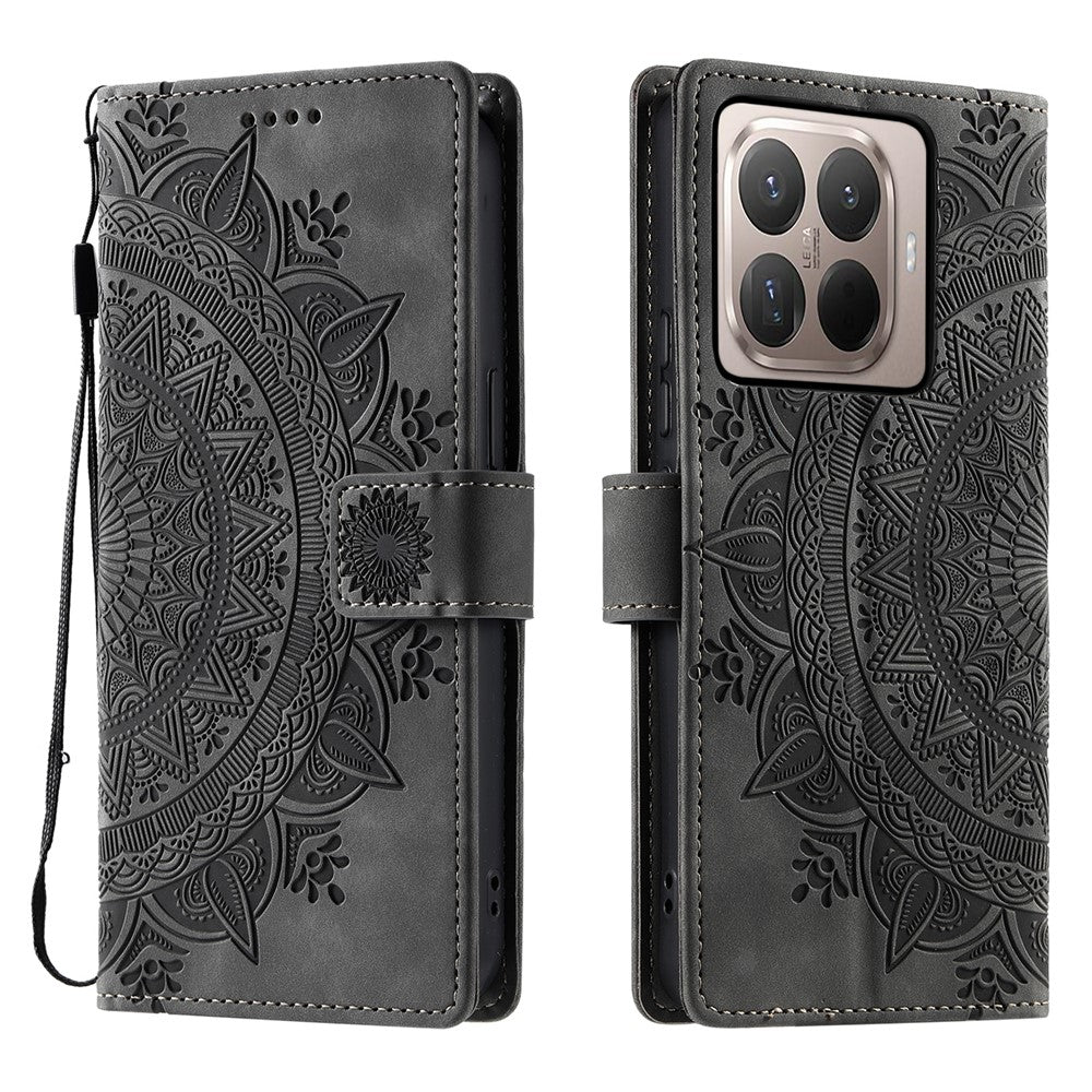 For Xiaomi 15T Pro Case Imprinted Totem Skin Feel Wallet Leather Phone Cover with Hand Strap