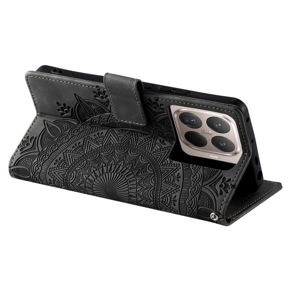 For Xiaomi 15T Pro Case Imprinted Totem Skin Feel Wallet Leather Phone Cover with Hand Strap