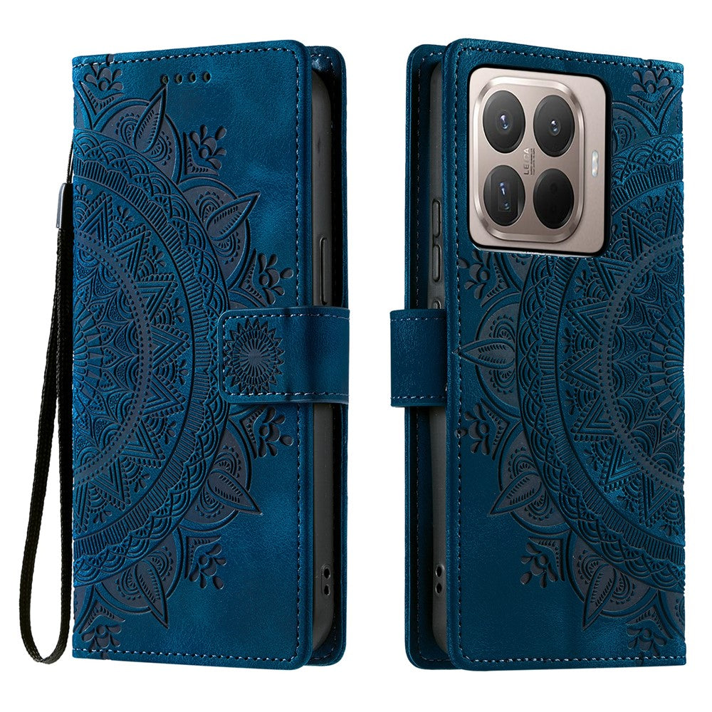 For Xiaomi 15T Pro Case Imprinted Totem Skin Feel Wallet Leather Phone Cover with Hand Strap