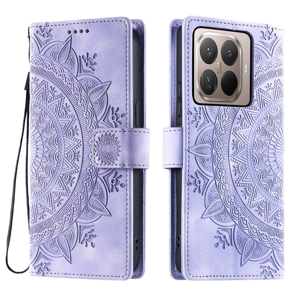 For Xiaomi 15T Pro Case Imprinted Totem Skin Feel Wallet Leather Phone Cover with Hand Strap