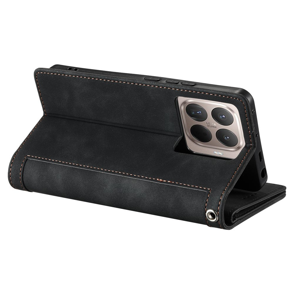 For Xiaomi 15T Pro Case 9 Card Slots Zipper Wallet PU Leather Phone Cover with Wrist Strap