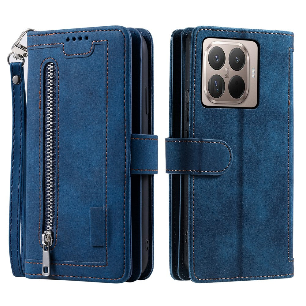 For Xiaomi 15T Pro Case 9 Card Slots Zipper Wallet PU Leather Phone Cover with Wrist Strap
