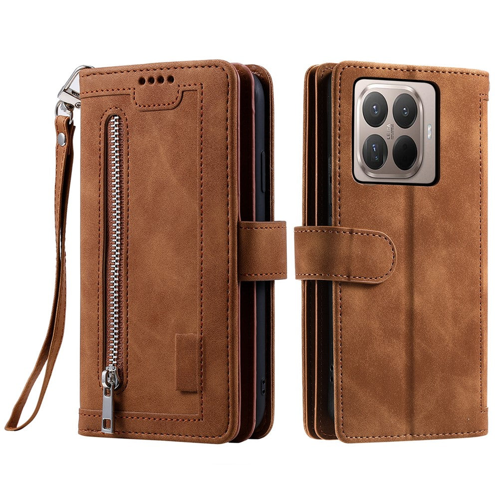 For Xiaomi 15T Pro Case 9 Card Slots Zipper Wallet PU Leather Phone Cover with Wrist Strap
