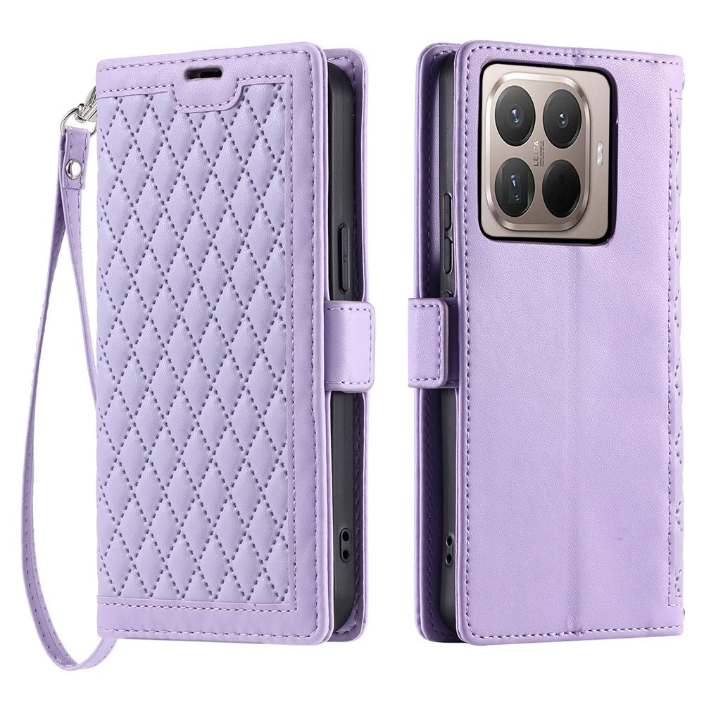 For Xiaomi 15T Pro Leather Case Rhombus Texture Wallet Stand Phone Cover with Wrist Strap