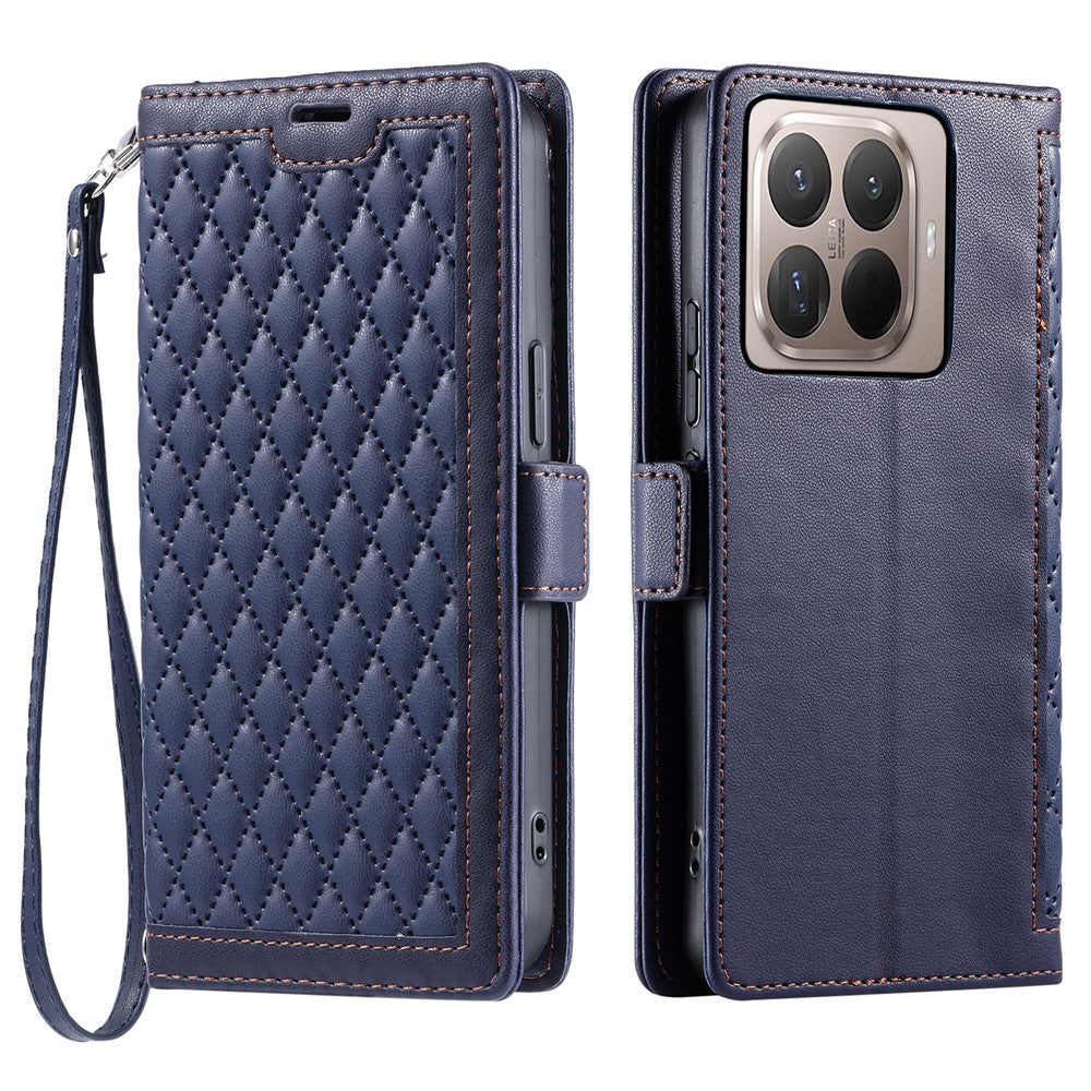 For Xiaomi 15T Pro Leather Case Rhombus Texture Wallet Stand Phone Cover with Wrist Strap