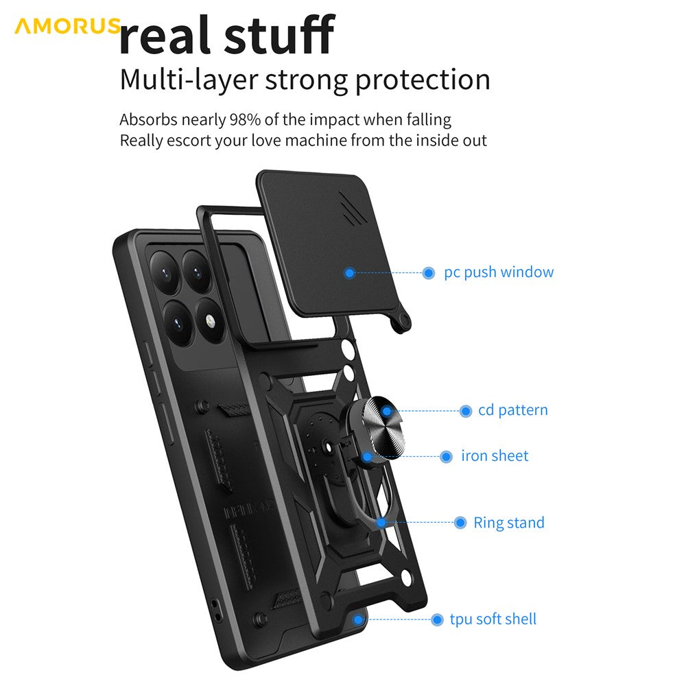 AMORUS For Xiaomi 15T Case Kickstand PC + TPU Phone Cover with Camera Lens Slider