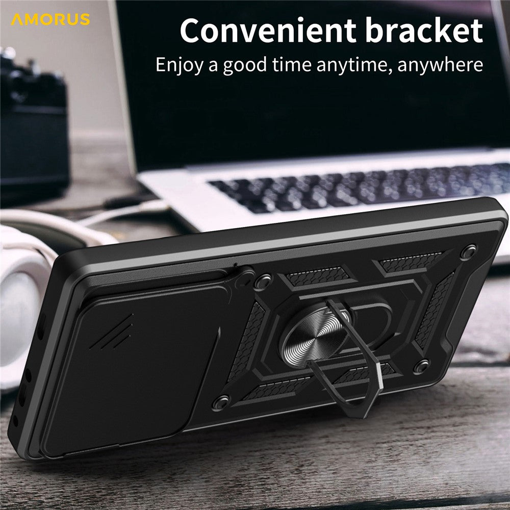 AMORUS For Xiaomi 15T Case Kickstand PC + TPU Phone Cover with Camera Lens Slider