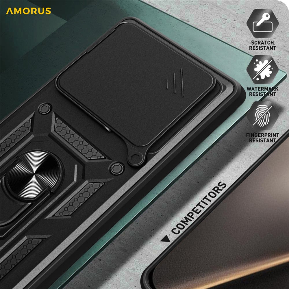 AMORUS For Xiaomi 15T Case Kickstand PC + TPU Phone Cover with Camera Lens Slider