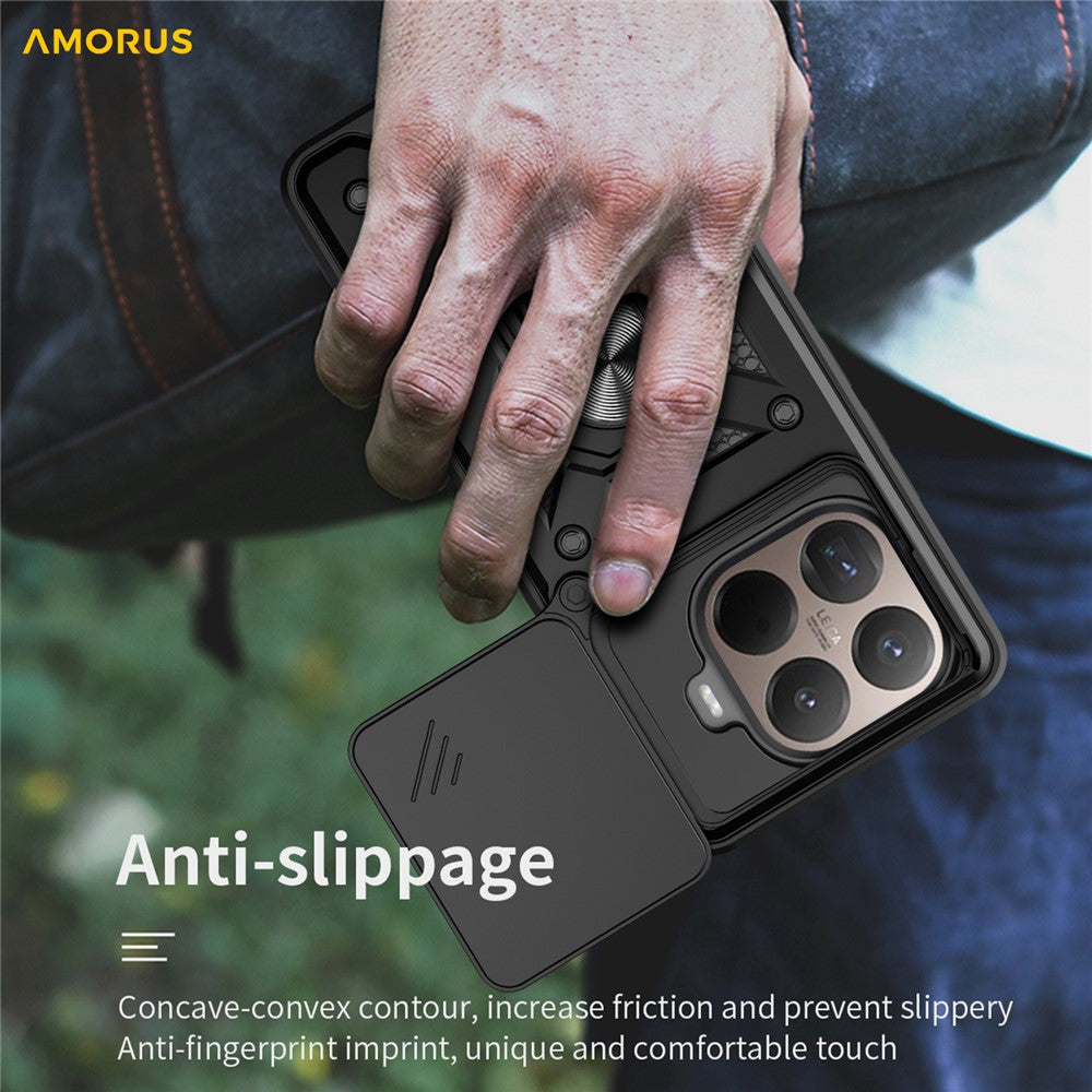 AMORUS For Xiaomi 15T Pro Case Kickstand PC + TPU Phone Cover with Camera Lens Slider