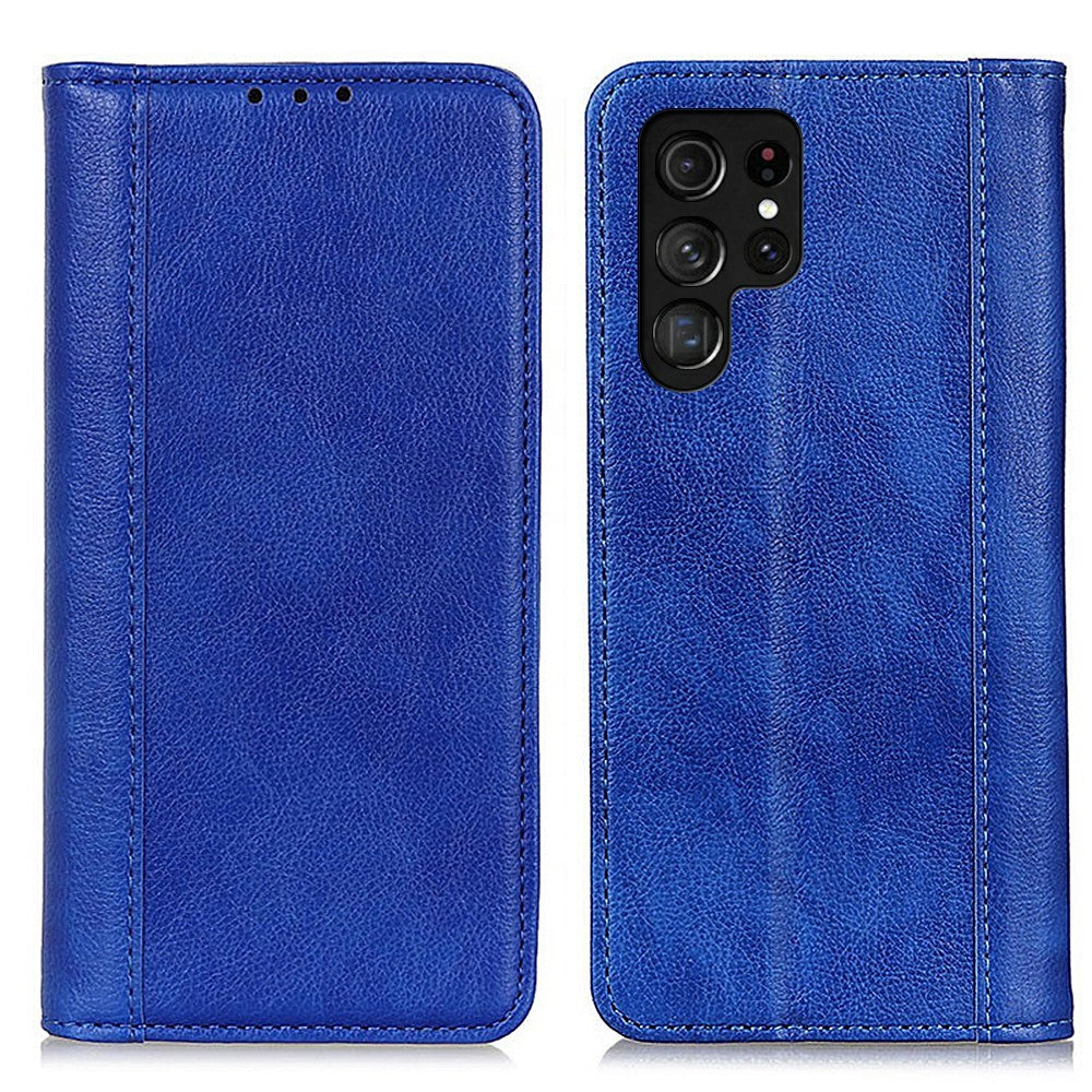 Funda tipo cartera para Samsung Galaxy S26 Ultra con soporte, de piel dividida con textura de lichi.
