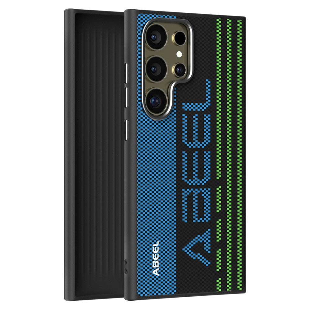 ABEEL For Samsung Galaxy S24 Ultra Case Compatible with MagSafe Printed PC TPU Aluminum Alloy Leather Phone Cover