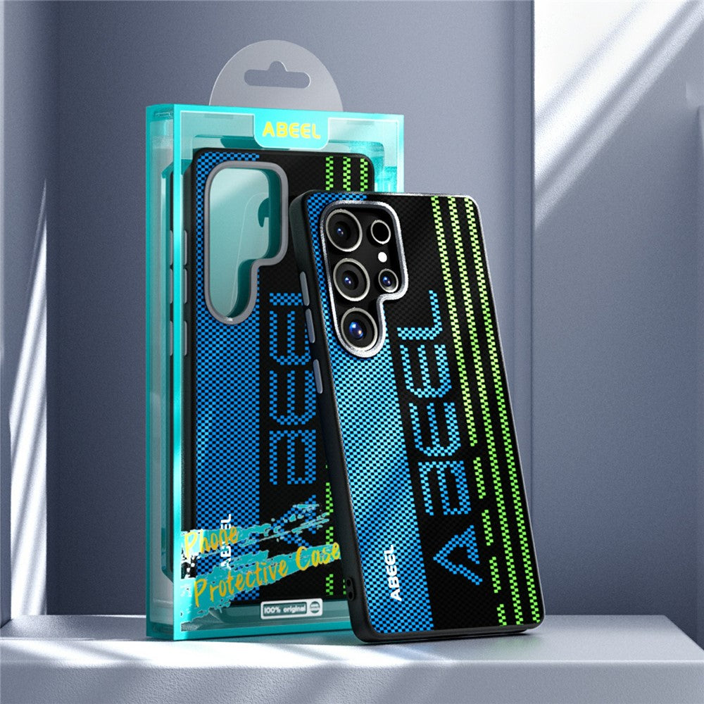 ABEEL For Samsung Galaxy S24 Ultra Case Compatible with MagSafe Printed PC TPU Aluminum Alloy Leather Phone Cover