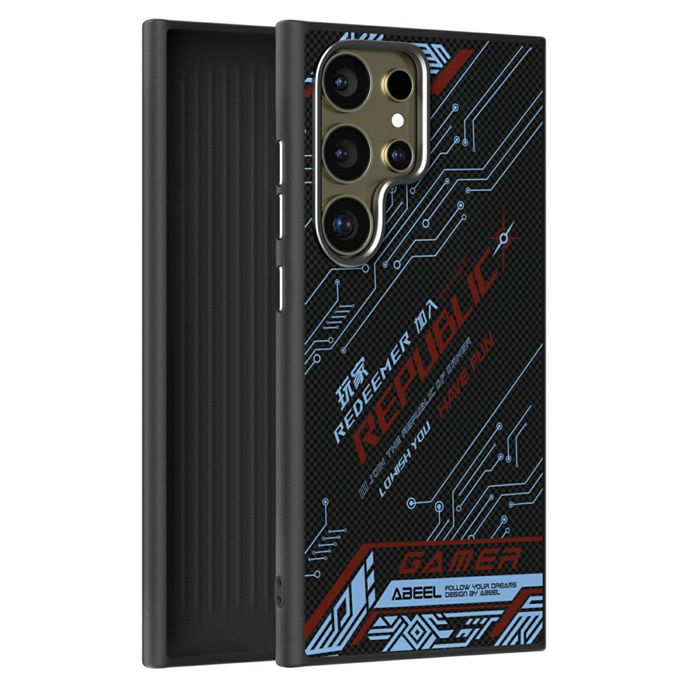 ABEEL For Samsung Galaxy S24 Ultra Case Compatible with MagSafe Printed PC TPU Aluminum Alloy Leather Phone Cover