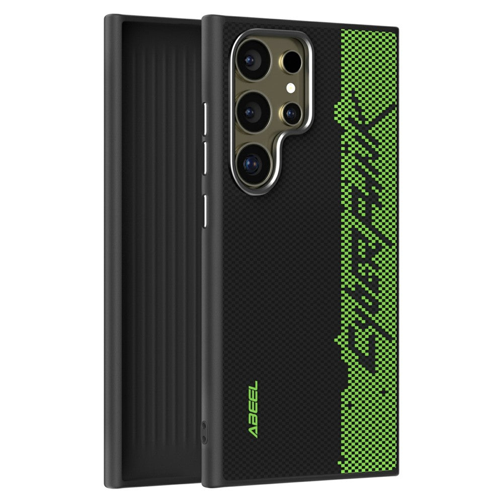 ABEEL For Samsung Galaxy S24 Ultra Case Compatible with MagSafe Printed PC TPU Aluminum Alloy Leather Phone Cover