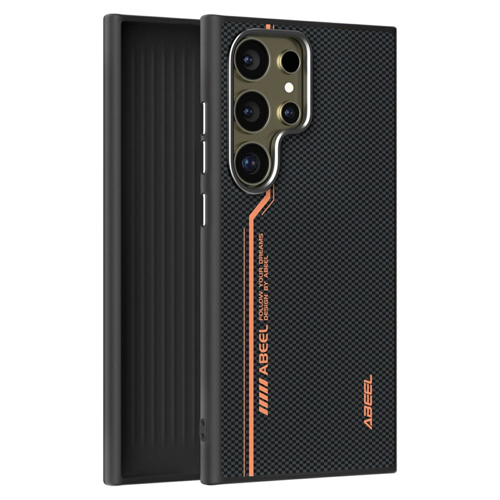 ABEEL For Samsung Galaxy S24 Ultra Case Compatible with MagSafe Printed PC TPU Aluminum Alloy Leather Phone Cover