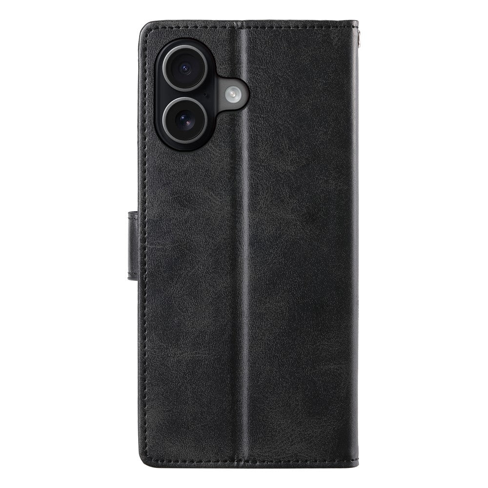 For iPhone 17 Case Stand Wallet Calf Texture PU Leather Flip Phone Cover with Wrist Strap