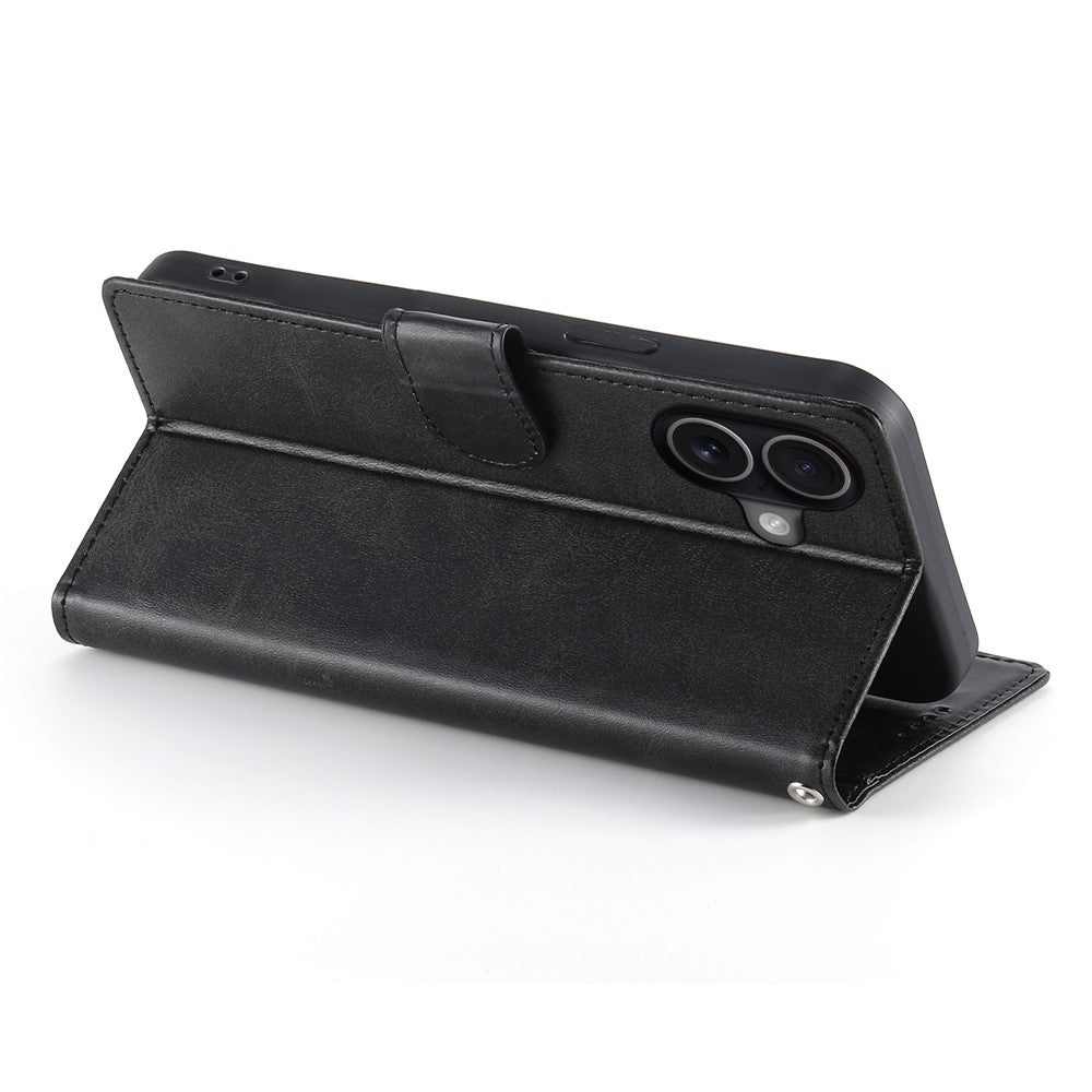 For iPhone 17 Case Stand Wallet Calf Texture PU Leather Flip Phone Cover with Wrist Strap