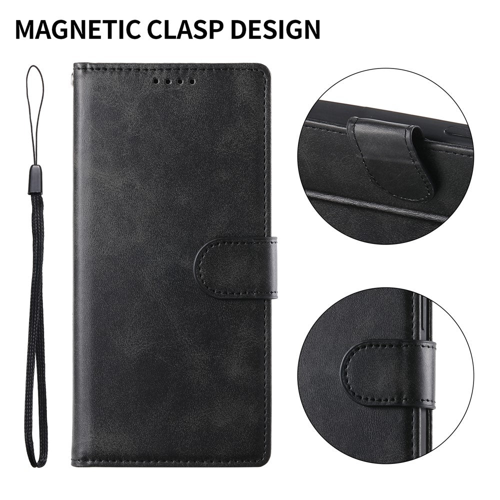 For iPhone 17 Case Stand Wallet Calf Texture PU Leather Flip Phone Cover with Wrist Strap