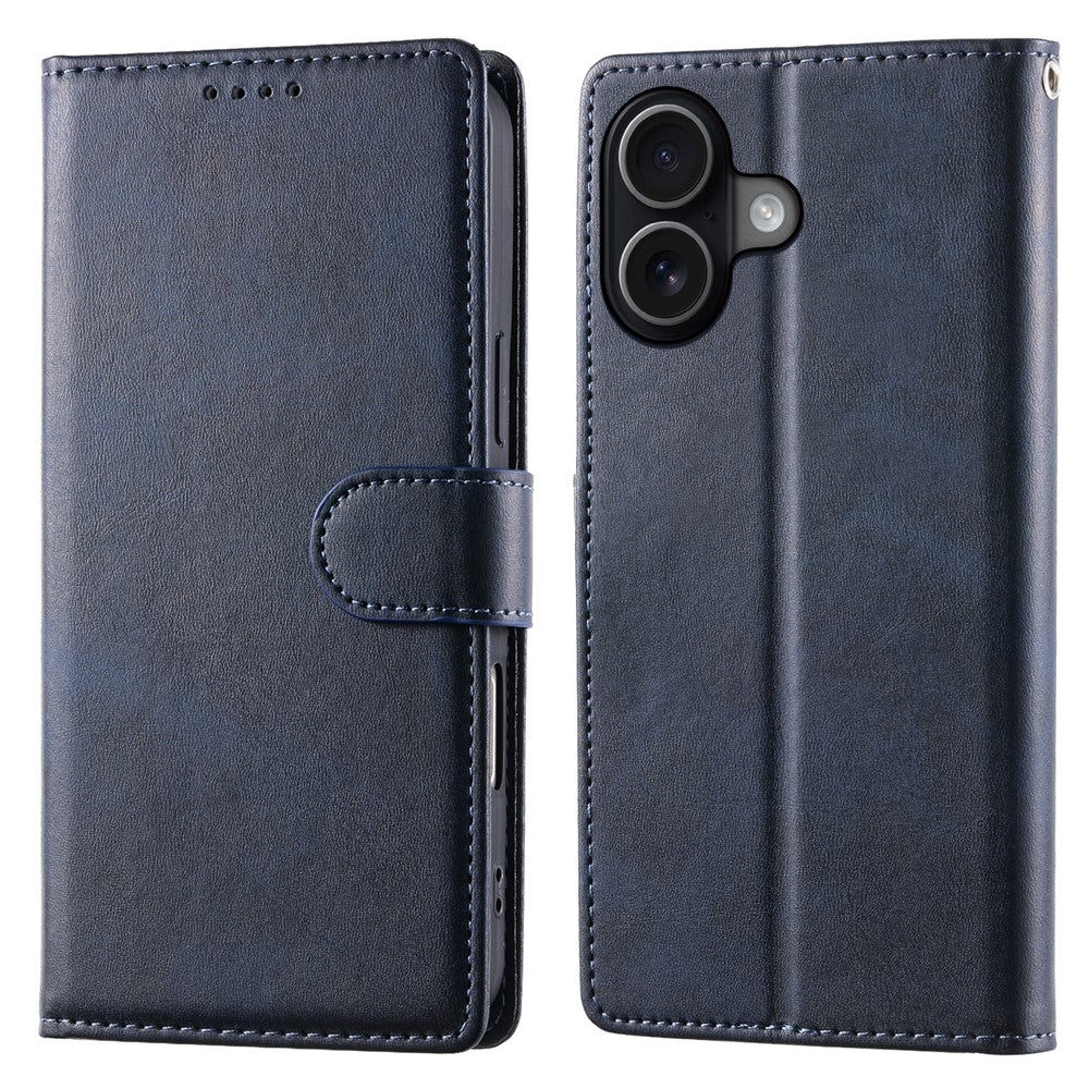 For iPhone 17 Case Stand Wallet Calf Texture PU Leather Flip Phone Cover with Wrist Strap