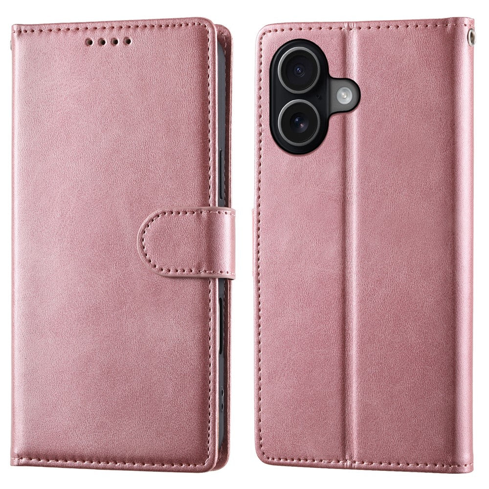 For iPhone 17 Case Stand Wallet Calf Texture PU Leather Flip Phone Cover with Wrist Strap