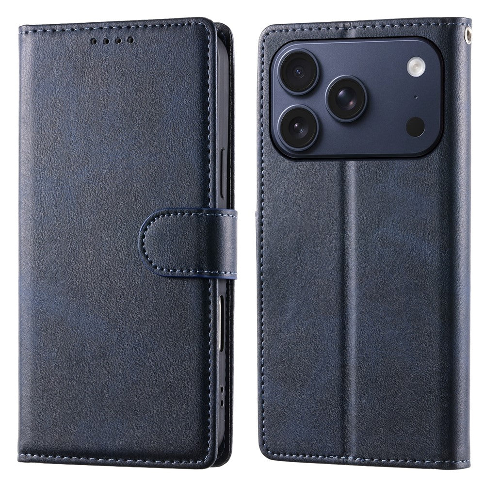 Étui portefeuille à rabat en cuir PU texture veau avec dragonne pour iPhone 17 Pro