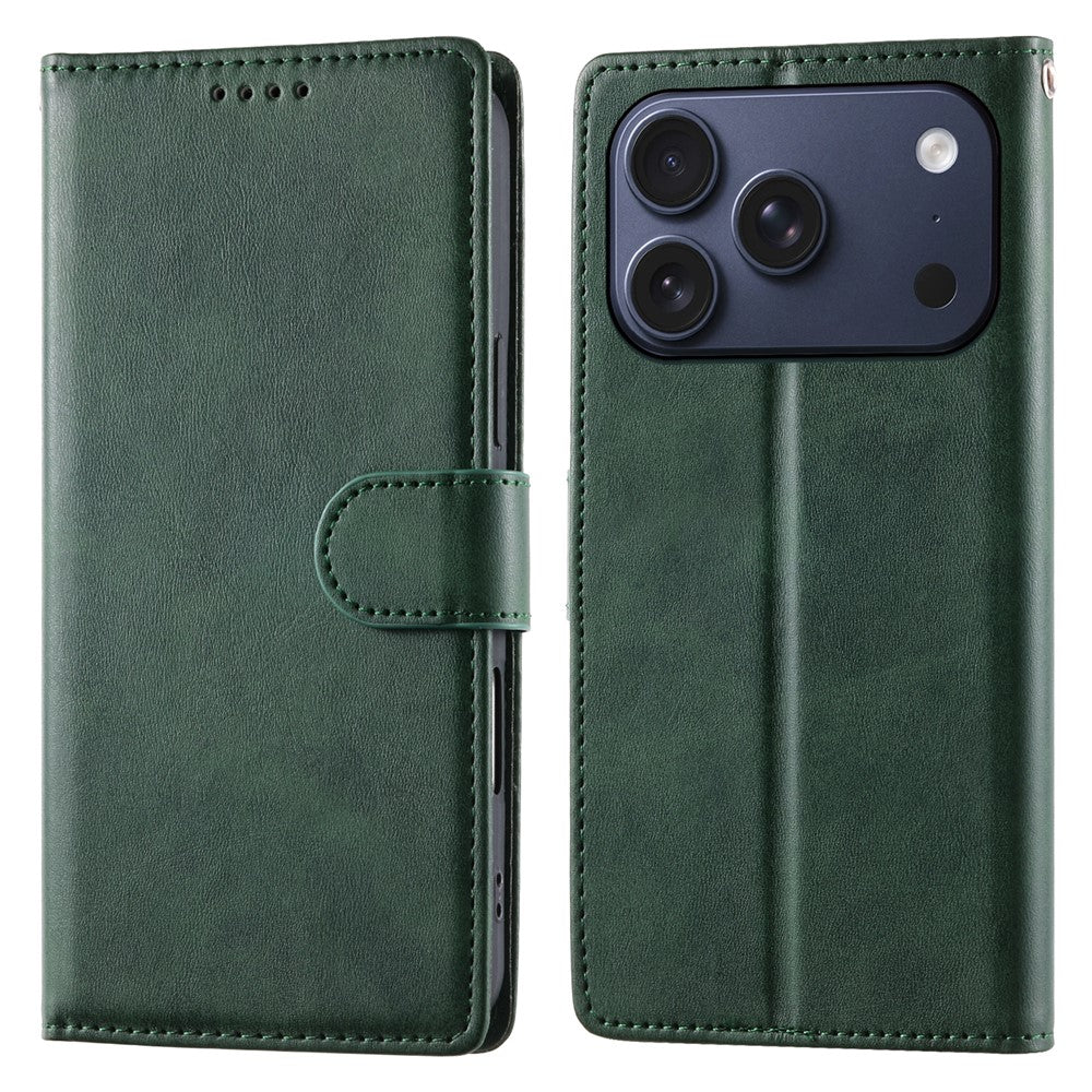 Étui portefeuille à rabat en cuir PU texture veau avec dragonne pour iPhone 17 Pro