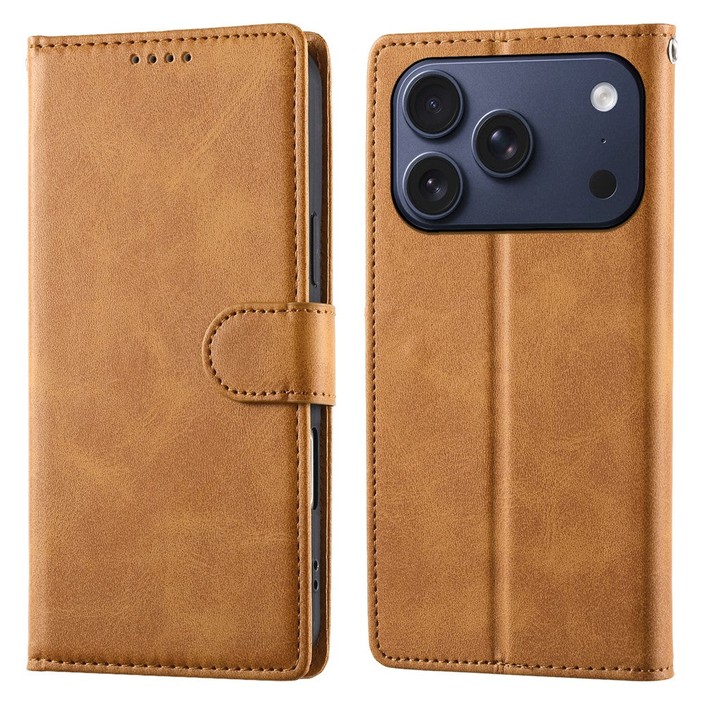 Étui portefeuille à rabat en cuir PU texture veau avec dragonne pour iPhone 17 Pro